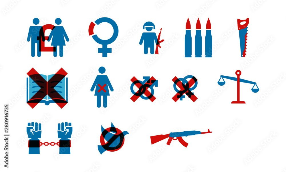 Fototapeta premium Set of war and peace icons. Fully editable vector
