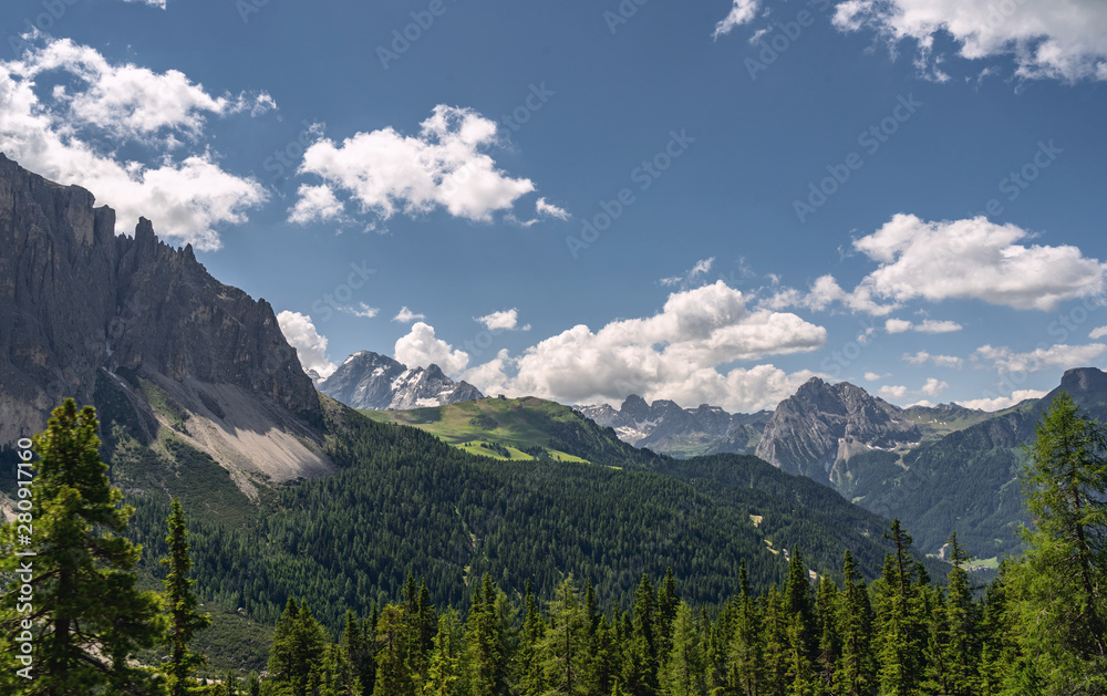 Scenic Alps with mountain under blue sky