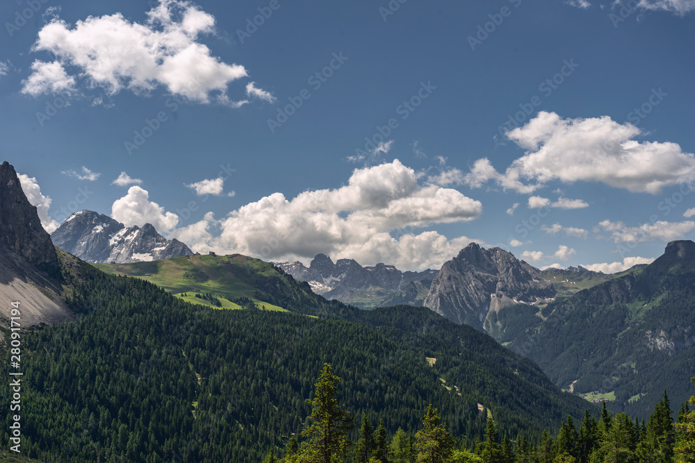 Idyllic landscape with mountain and green hill Idyllic landscape with mountain and green hill