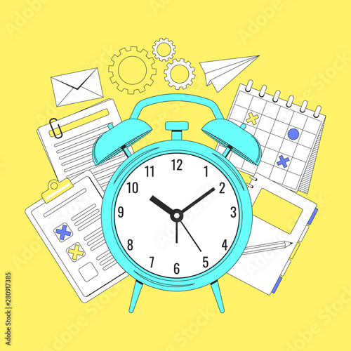 Time management concept illustration, organization, working time. Landing page template. Easy to repaint and adapt to your design. Vector illustration