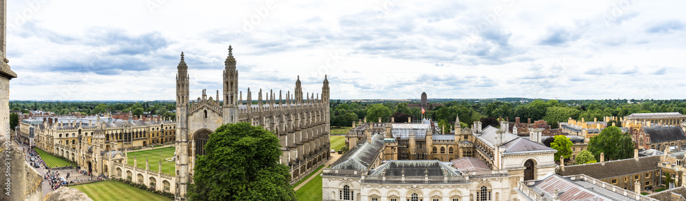 Panorama of Cambridge with beautiful cloudy sky, UK
