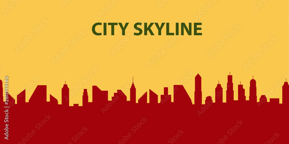 Urban Cityscape. Modern Skyline panorama flat style. Different buildings, skyscrapers, office center. Vector illustration