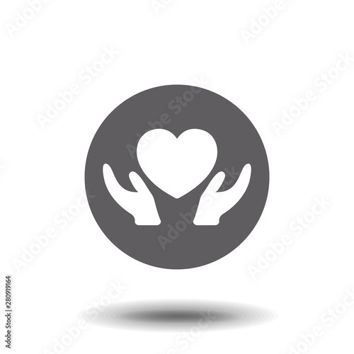 Heart Care Icon with Hands. Flat Design Isolated.