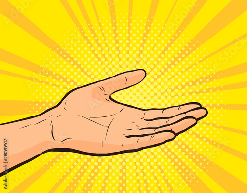 Opened hand, retro comic style. Cartoon vector illustration