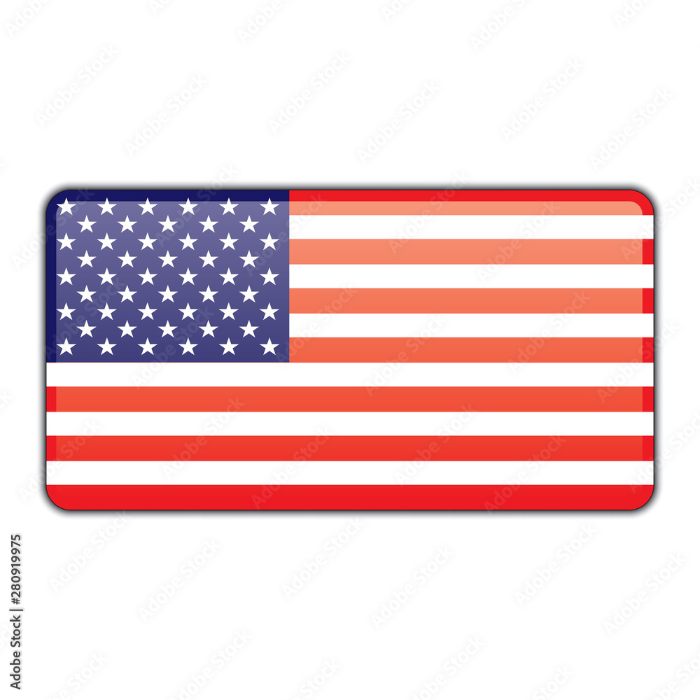 Usa American flag glossy button with shadow. USA flag button, made in America, vector icon. Usa American flag glossy button with shadow. USA flag button, made in America, vector icon.