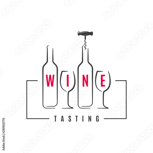 Wine bottle with wine glass logo on white