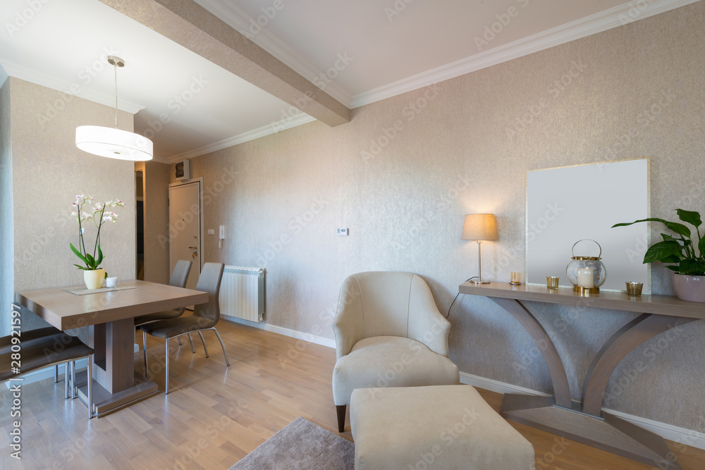 Fototapeta premium Living room interior in modern open plan apartment