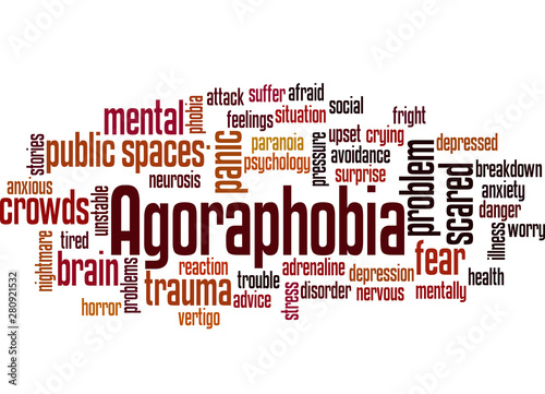 Agoraphobia fear of public spaces or crowds word cloud concept