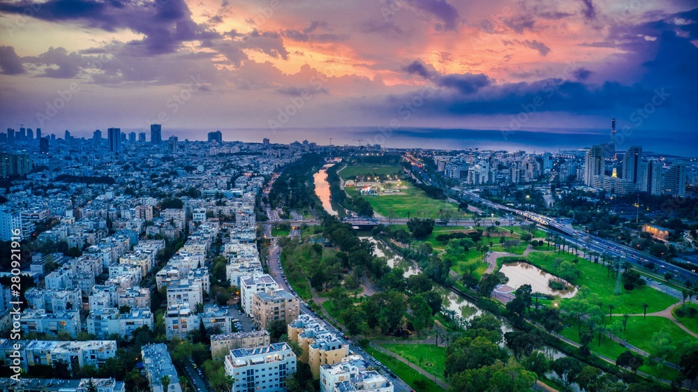 Tel Aviv City, Ha Yarkon Park with a beautiful sky