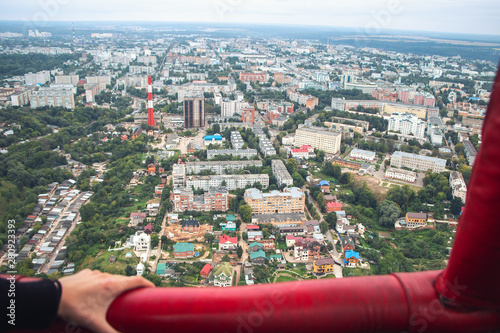 View from the balloon basket on the city landscape