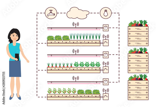 Woman controls the smart farm and agriculture.