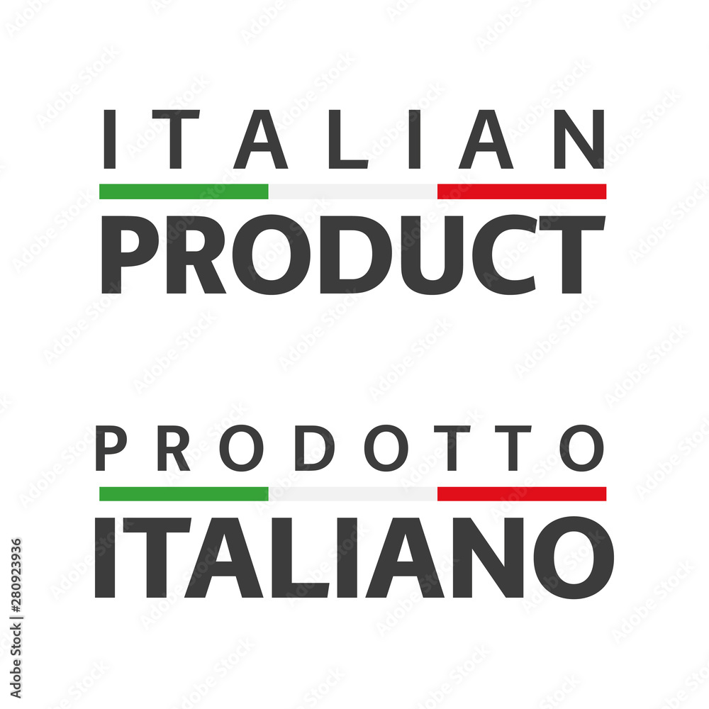 Obraz premium Set of two Italian vector symbols, English and Italian icon Italian product with Italian tricolor isolated on a white background