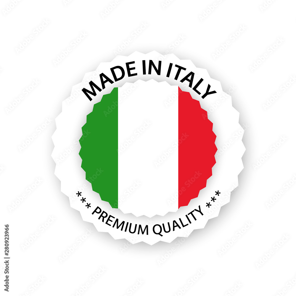 Modern vector Made in Italy label isolated on white background, simple sticker with Italian colors, premium quality stamp design, flag of Italy Modern vector Made in Italy label isolated on white background, simple sticker with Italian colors, premium quality stamp design, flag of Italy