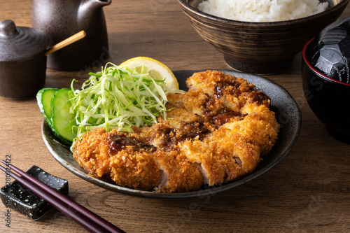 Tonkatsu or deep fried pork, a traditional Japanese dish.