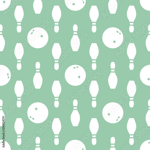 Seamless pattern with bowling pins and bowls.