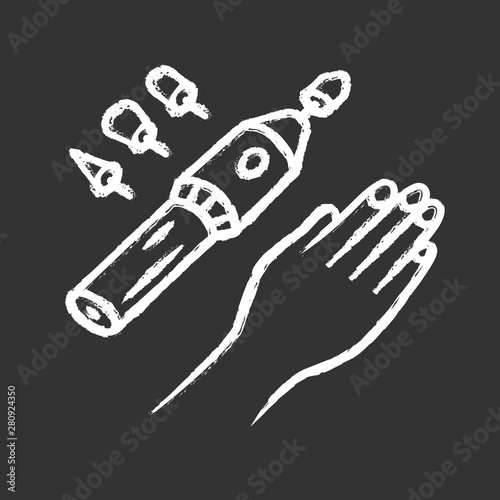 Electric manicure chalk icon. Electric nail file drill and nozzles. Beauty device for salon and home use. Nail care. Beauty instrument. Salon procedure. Isolated vector chalkboard illustration