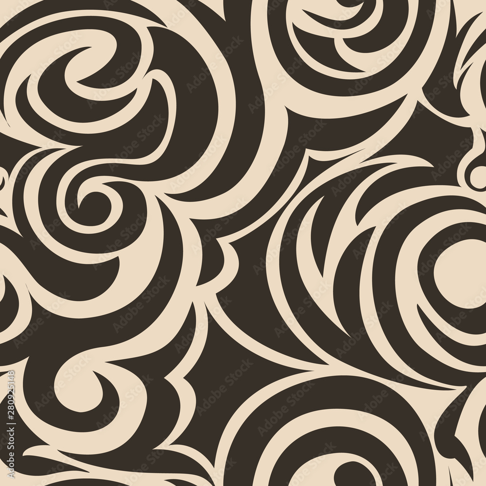 Fototapeta premium brown seamless pattern of spirals and curls. Decorative ornament for background.