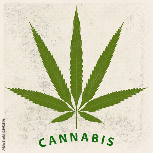 Cannabis leaf - abstract retro dirty splattered light background - illustration, vector. Health concept. Medical cannabis concept.