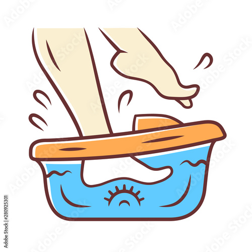 Foot spa bath massager color icon. Relaxing massage. Beauty device for home use. Pedicure electric instrument. Beauty parlour chiropody procedure. Isolated vector illustration