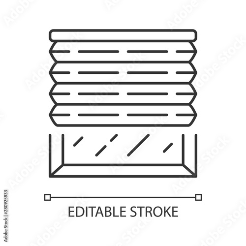 Pleated blinds linear icon. Cellular shades. Window blinds. Roller shutters, jalousie. Home decor shop. Thin line illustration. Contour symbol. Vector isolated outline drawing. Editable stroke