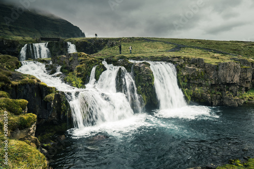 Fototapeta Naklejka Na Ścianę i Meble -  Beautiful scenery of Kirkjufell mountain and Kirkjufellfoss waterfall in Iceland. Famous landmark,in west Iceland. 