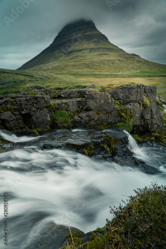 Beautiful scenery of Kirkjufell mountain and Kirkjufellfoss waterfall in Iceland. Famous landmark,in west Iceland. 