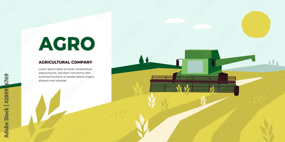 Vector illustration of Agriculture with Combine Harvester working in