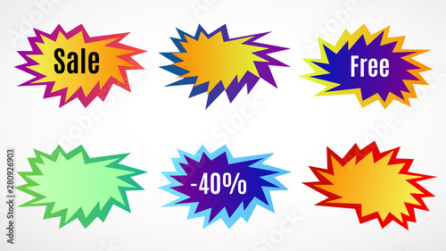 Set of paper style abstract backgrounds, bang or explosion bubbles isolated on white background