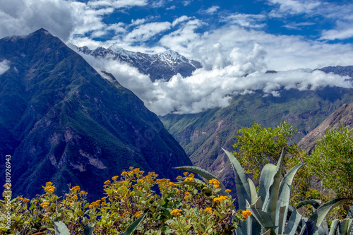 The Apurimac river valley: Green steep slopes of deep canyon with lush vegetation, the Choquequirao trek, Peru photo