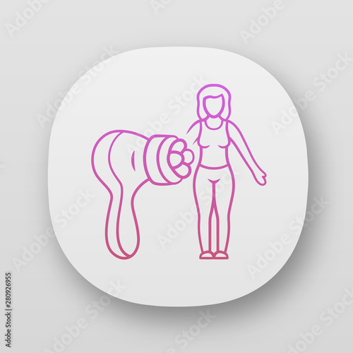 Body massager app icon. Anticellulite massage. Beauty instrument. Body shaping. Figure correction. Beauty device for home use. UI/UX user interface. Web applications. Vector isolated illustrations