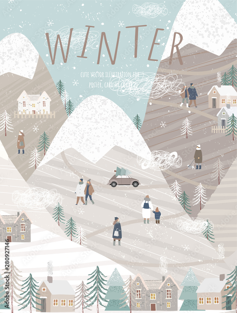 Vector illustration of a winter natural landscape with mountains ...