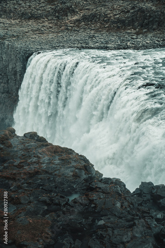 Dettifoss waterfall Icelnd. Huge wall of water. Scene frome sci-fi movies Iceland.
