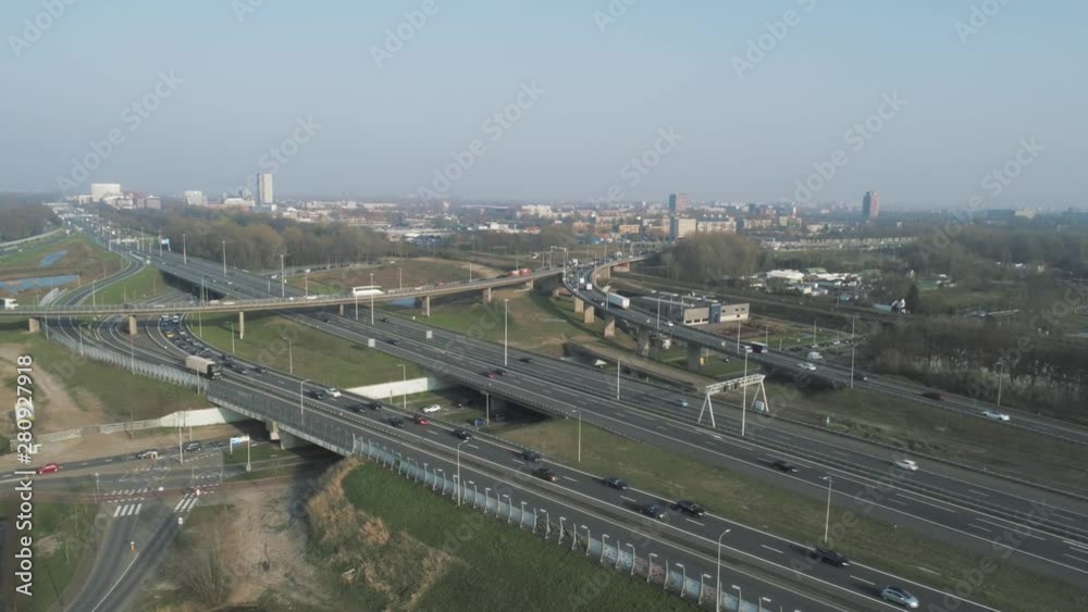 Aerial view overpass traffic with car move transport background Aerial view overpass traffic with car move transport background