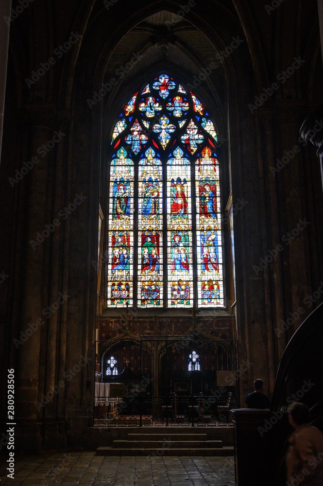 Chartres, France - Jul 2019: Interior of the Cathedral of Notre Dame