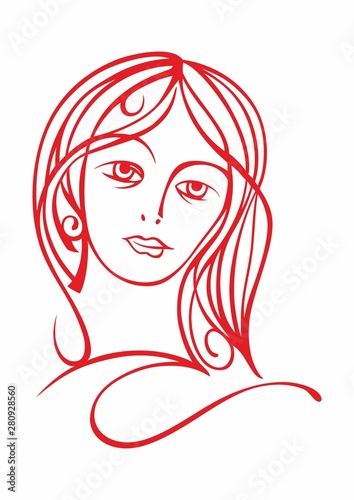 Woman s face. Abstract minimalistic linear sketch. Vector hand drawn illustration