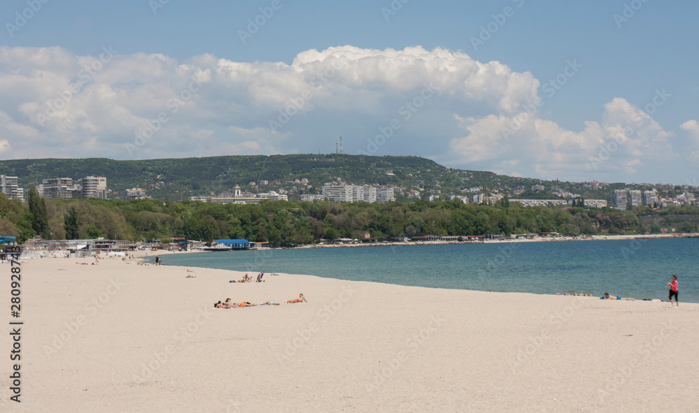 VARNA, BULGARIA - MAY 11, 2015: City beach and view on town.