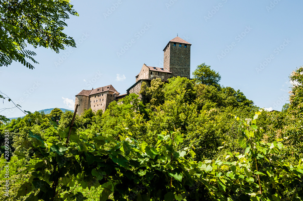 Dorf Tirol, Schloss Tirol, Waalweg, Wanderweg, Weinberge, Vinschgau, Südtirol, Sommer, Italien