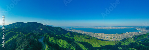 京都　滋賀　空撮　比叡山　琵琶湖　ドローン　写真素材