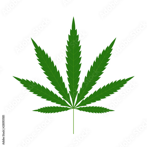 Cannabis leaf icon. Green silhouette indica sativa isolated white background. Herbal medicine herb plant. Natural weed hemp. Addiction smoke drug Illegal narcotic marijuana design. Vector illustration