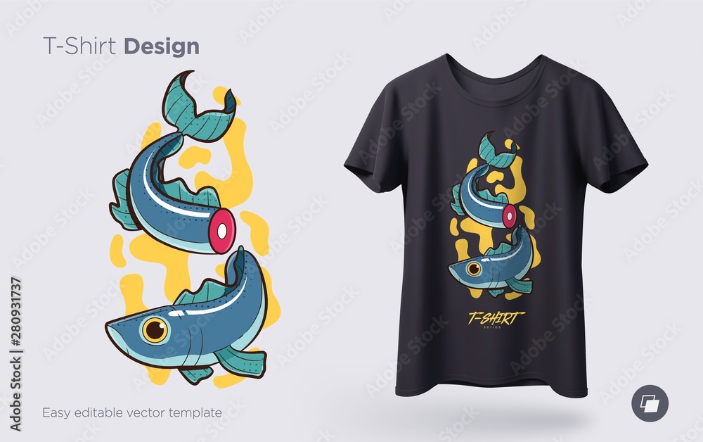 Stylish fish. Prints on T-shirts, sweatshirts, cases for mobile phones, souvenirs. Isolated vector illustration on white background.