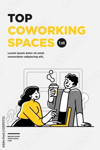 Poster, flyer or banner design template. Business concept illustrations. Modern flat outline style. Working space concept