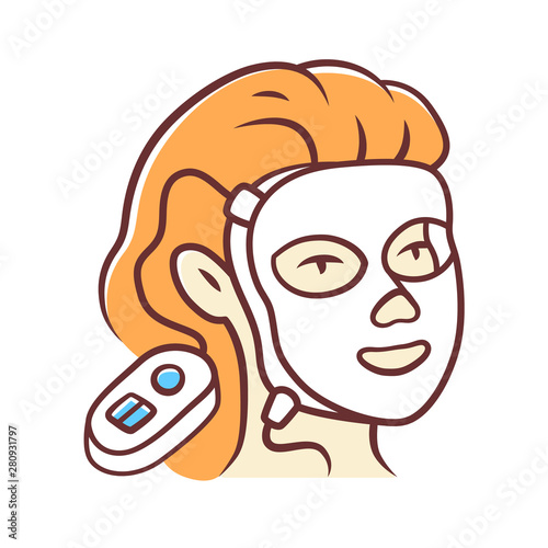 Therapy facial mask color icon. Beauty device for home use. LED light therapy. Cosmetology instrument. Skin care. Acne removal. Isolated vector illustration