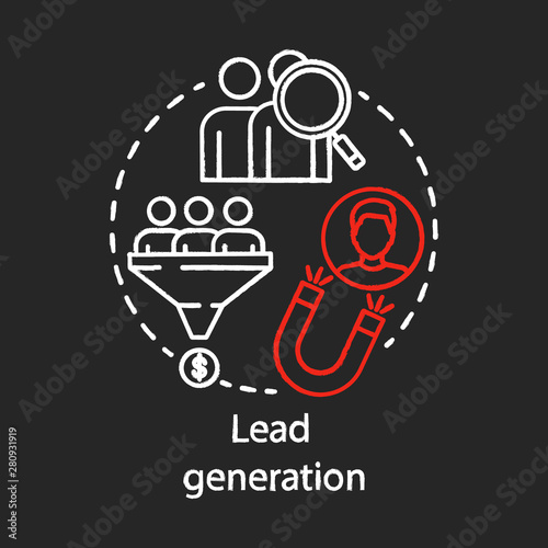 Lead generation chalk concept icon. Digital marketing benefit idea. Sales leads. List building. Attracting customers process, advertising. Vector isolated chalkboard illustration