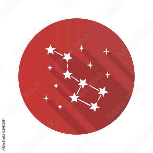 Constellation flat design long shadow glyph icon. Group of stars. Big dipper. Ursa Major. Starry night sky. Astronomical observations. Study of starry sky. Vector silhouette illustration