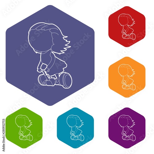 Girl on segway icon. Outline illustration of girl on segway vector icon for web