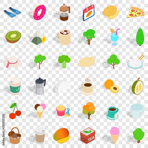 Hot drink icons set. Isometric style of 36 hot drink vector icons for web for any design