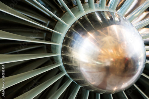 Bilde på lerret This close up image of a business aircraft jet engine inlet fan