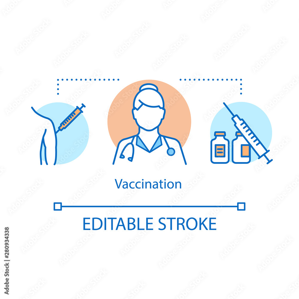 Vaccination concept icon. Immune system protection idea thin line illustration. Active and passive immunisation. Patient medical protection. Vector isolated outline drawing. Editable stroke