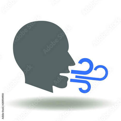Breathing logo. Human head breath icon vector. Respiration illustration. Breathe illness symbol. Fresh breath sign.