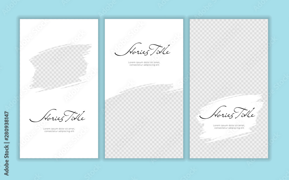 Vector giveaway story trendy templateset. Black and white frames with hand drawn brush strokes place for photo and title text. Design element for social media network post, ad, announcement of contest
